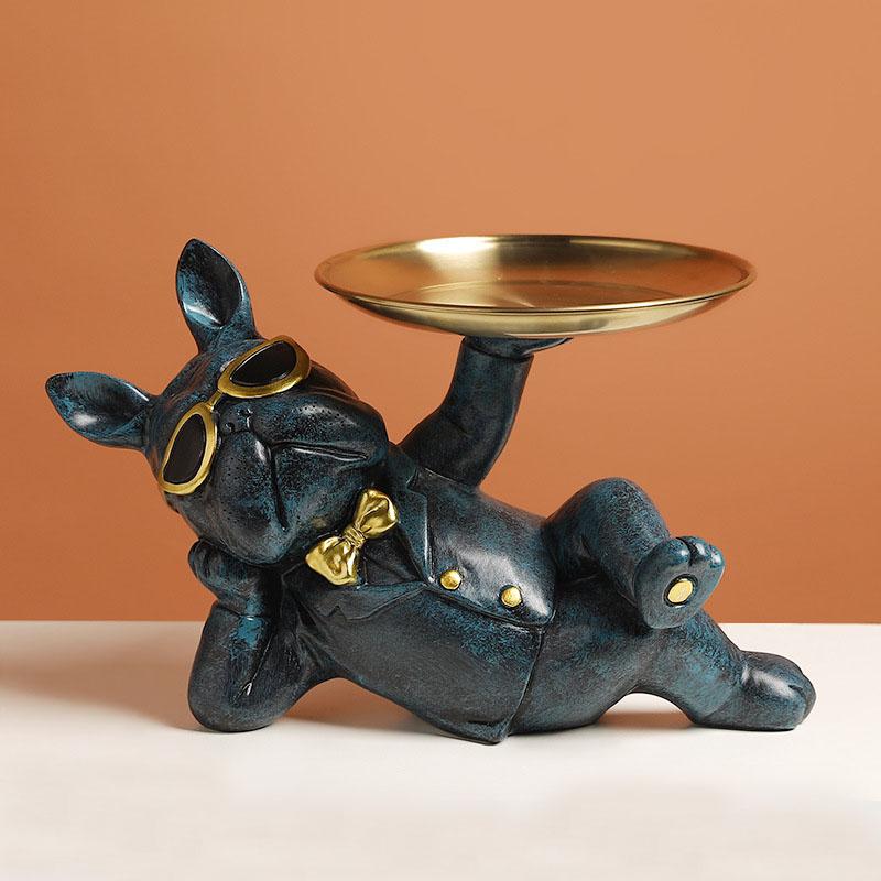 Декоративная статуя собаки из смолы, дворецкий с подносом, стол для хранения, украшение для гостиной, французский бульдог, декоративная скульптура, подарок для рукоделия