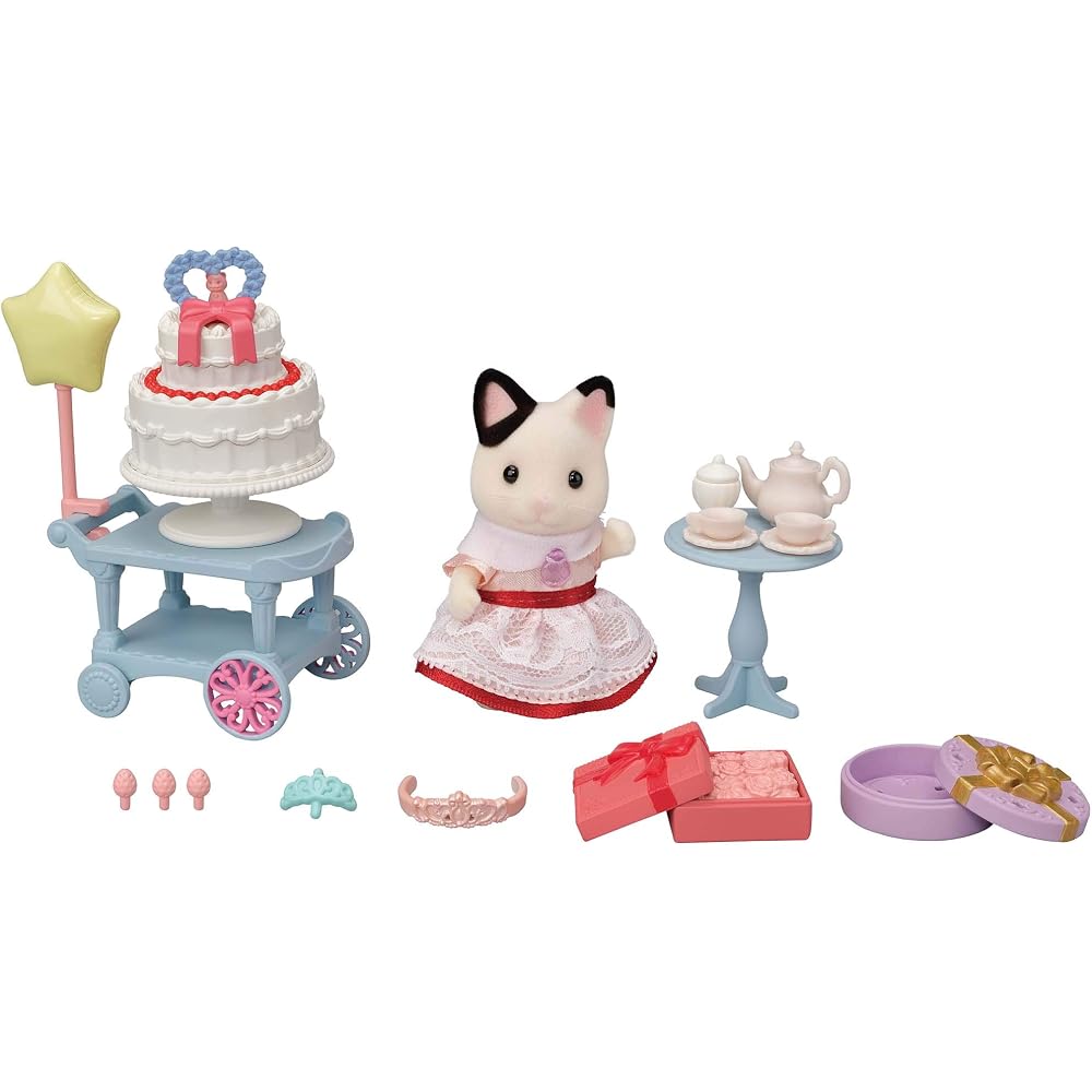 Набор кукол/мебели Sylvanian Families [Набор «Сладкая вечеринка» -Девочка-кошка угольно-серого окраса-] DF-21 Сертификат ST Mark...