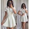 Женское белое платье с широкими складками и воротником-поло с коротким рукавом, облегающее, милое, А-силуэтное платье, элегантное, для поездок на работу, новая мода 2025 года, весна-лето