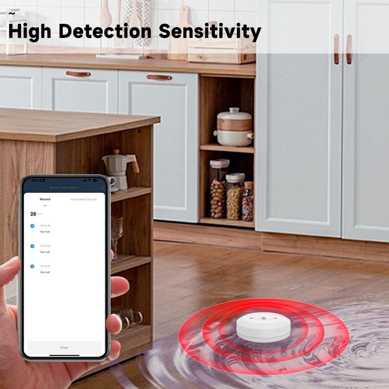 Tuya ZigBee Smart Water Leak Sensor Flood Leakage Sensor Alarm APP Remote Monitoring Flood Overflow for Kitchen Bathroom