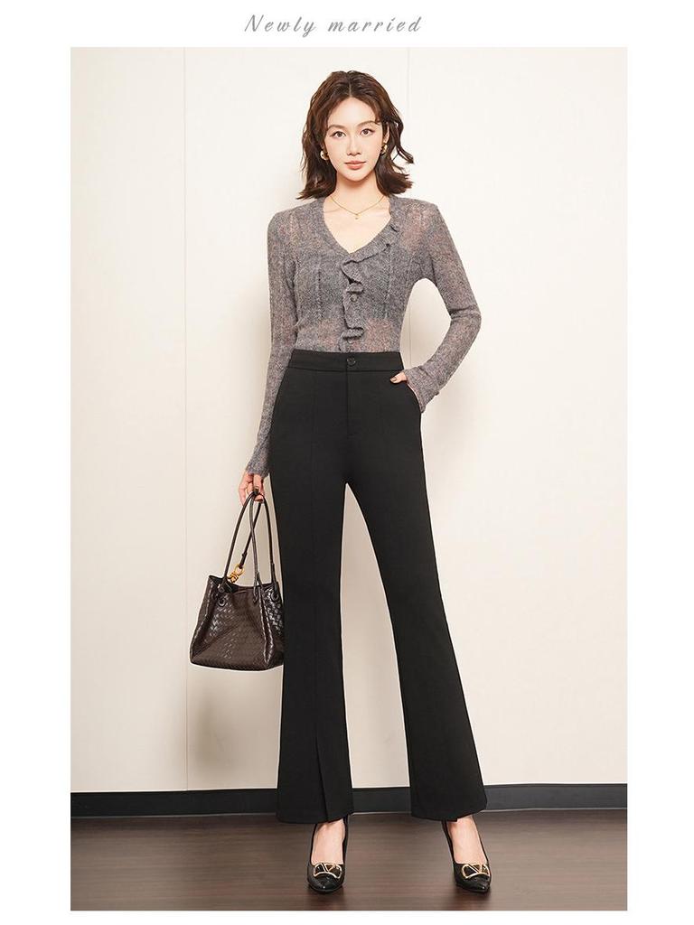 2026 Spring Bestseller Women's Slimming Black Split Flared Pants