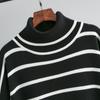 Women Autumn Winter Knitwear Pullover Contrast Stripe High Neck Long Sleeve Sweater