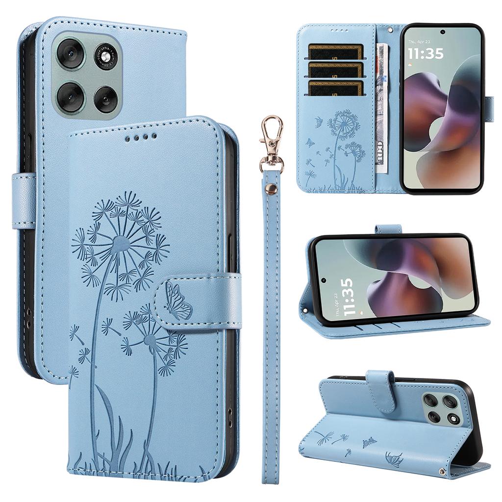 For Motorola Moto G56 5G Leather Wallet Case with Strap Dandelion Imprint Phone Stand Cover