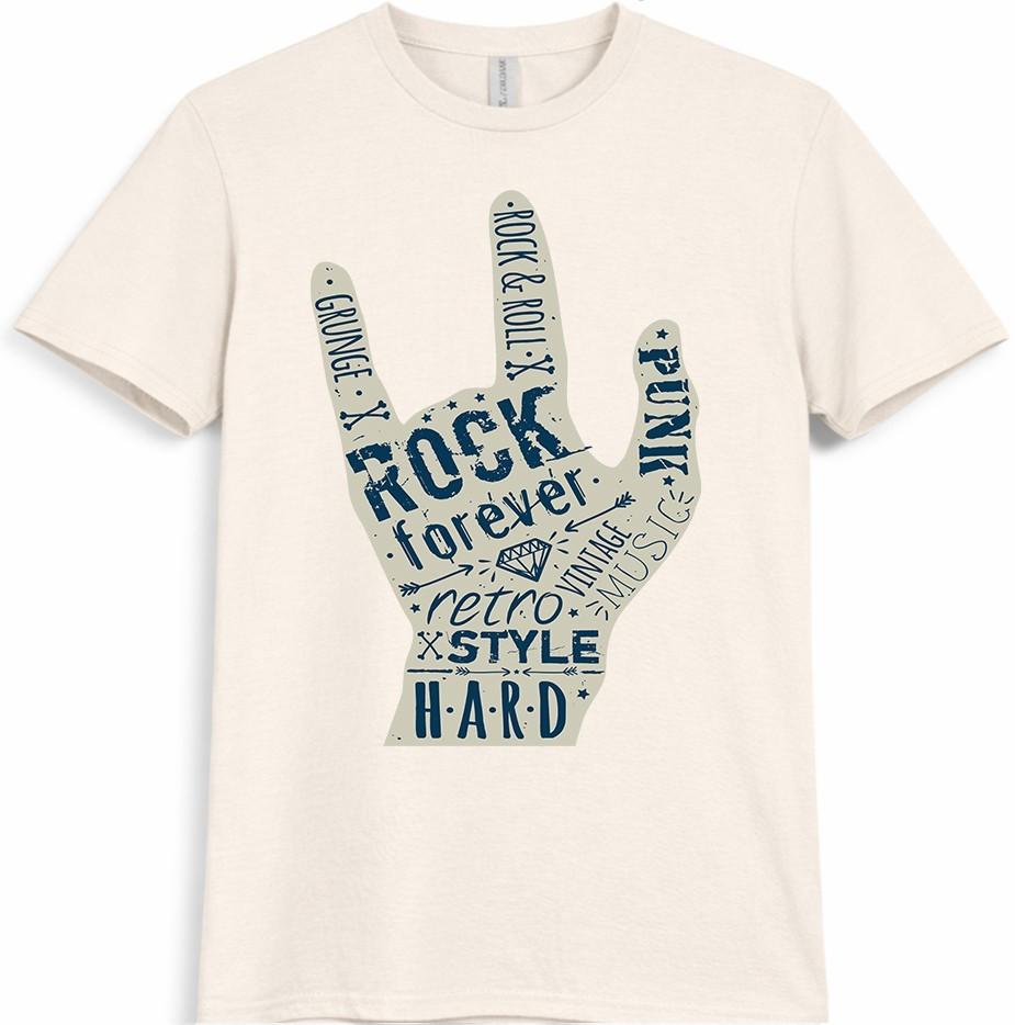 Rock Forever T-Shirt Rock and Roll Hand Sign Graphic Retro Music Tee