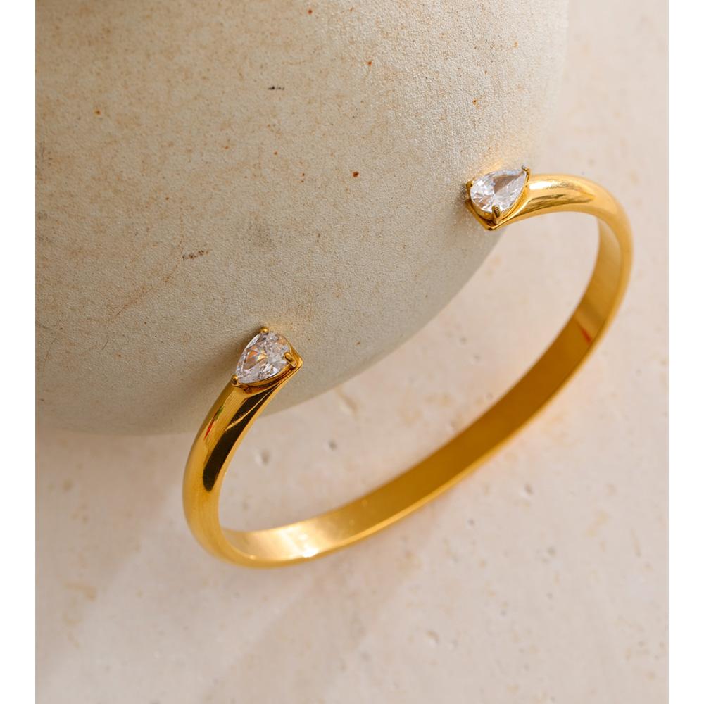 Yhpup Stainless Steel Cubic Zirconia Cuff Bracelet Bangle Gift Waterproof PVD Plated High Quality Stylish Jewelry Wholesale