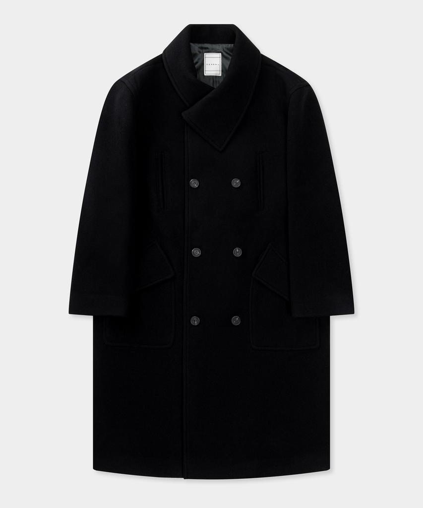 Zensai High-Neck Long Coat Black