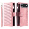 For iPhone 17 Air Wallet Case Rhombus Stitching Line PU Leather Phone Cover with Wrist Strap