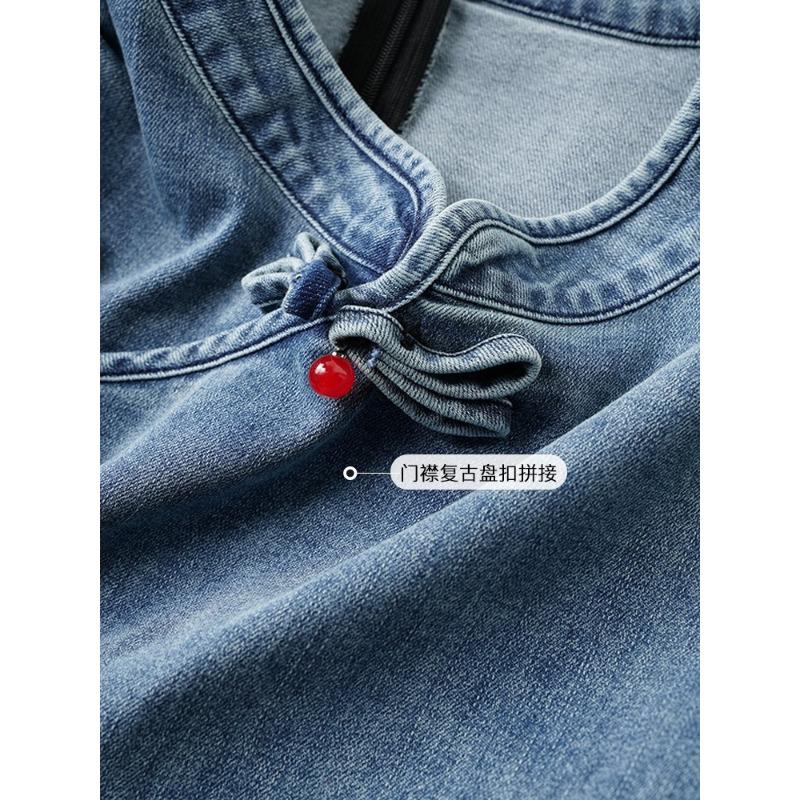 Джинсовое платье с пряжкой Temperament, женская весенняя новинка, юбка с короткими рукавами, новая китайская женская одежда больших размеров