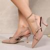 Sexy Nude Metal Ankle Decoration Pumps Women Pointed Toe Sling Back Pumps Women 2025 Summer Cross Straps Spike Heels Party Shoes