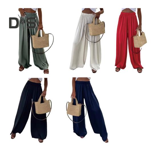 Women Pants Oversize Wide Leg Elastic Waist Casual Trousers Loose Fit Solid Color Thin Long Pants Daily Wear