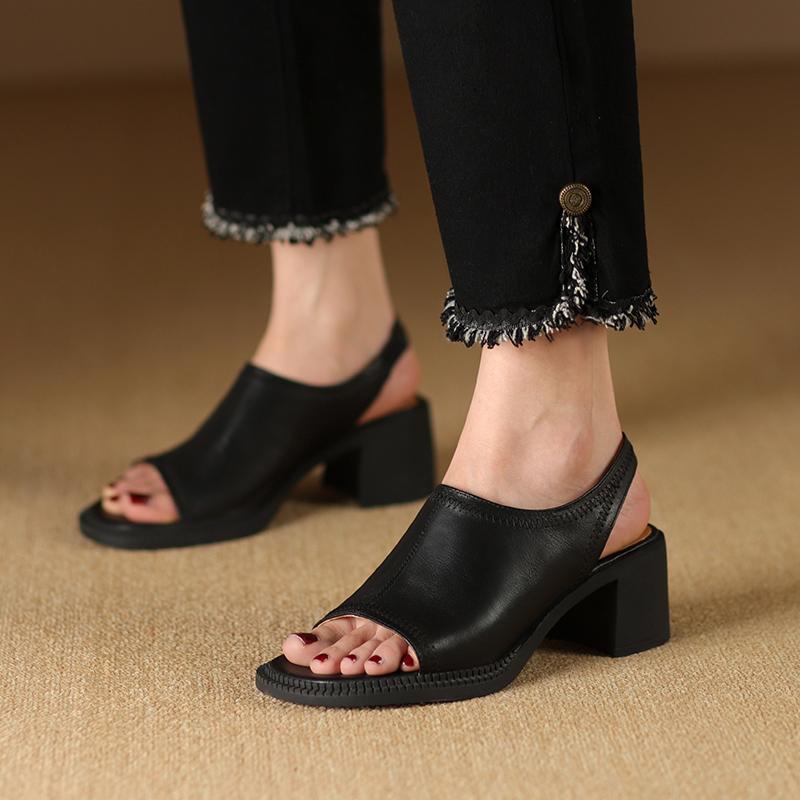 Новые летние женские босоножки из натуральной кожи, женские туфли с открытым носком, туфли-лодочки с открытым носком, бежевые гладиаторские туфли на толстом каблуке