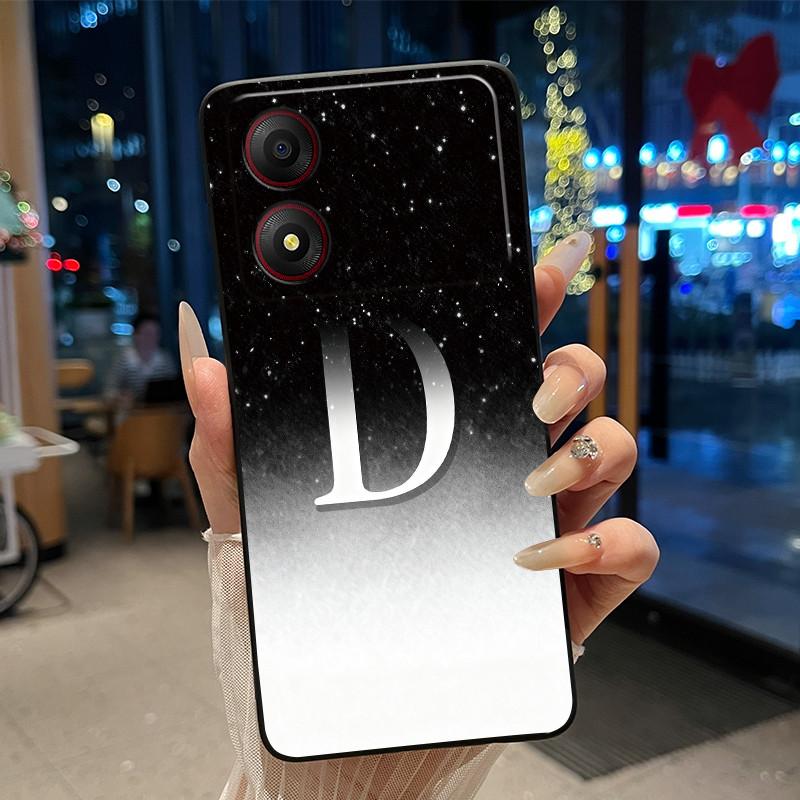 New Design Letter Flower Pattern Soft Silicone Black Phone Case For ZTE Blade A34 4G Anti-scratch Shell ZTE Blade A34 4G Casing
