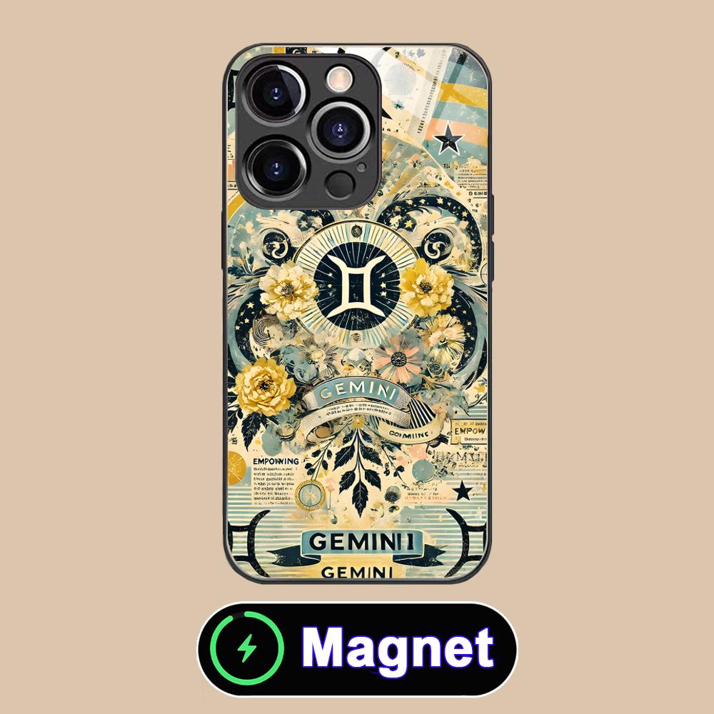 Чехол для телефона со знаком зодиака Близнецы для iPhone 17 16 15 14 13 12 11 Air Pro Max Plus Mini Стеклянный чехол MagSafe