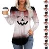 Women's Casual Top Halloween Printed Round Neck Long Sleeved Pleated T-shirt