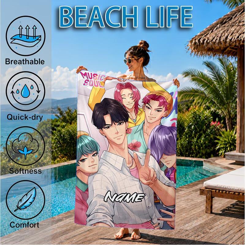 Custom Name KPop Fantasy Night Beach Towel Microfiber Beach Towel, Lightweight and Quick-Dry, for Summer Travel, Swimming Pool Gift