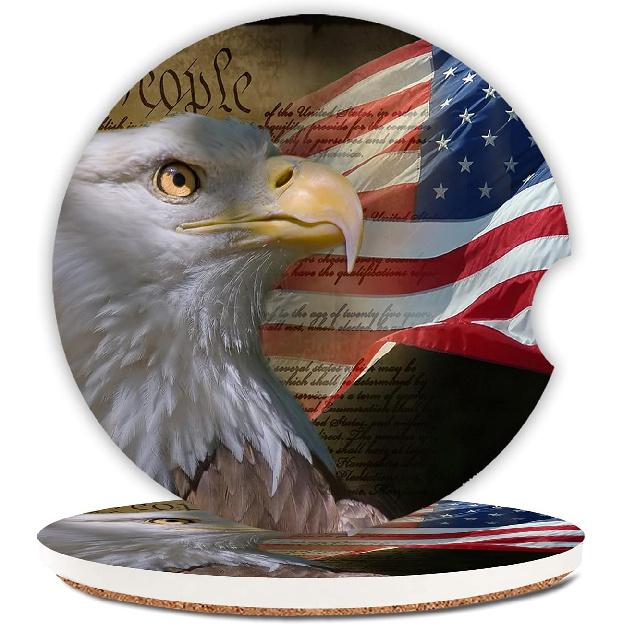 Ceramic Cup Holders Car Coasters for Women/Men,Cool Absorbent Drink Cup Car Holder Coasters with A Finger Notch 2.56" Pack of 2,Blue Marble Gold