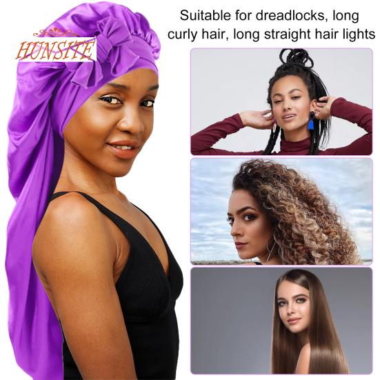 Ночная шапка с длинными атласными косами, женская шапочка для сна, эластичный галстук, большая регулируемая шапочка для сна, женская и длинная защитная шапка для вьющихся волос