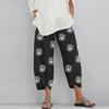 Women's Wide Leg Trousers Retro Graffiti Print Cropped Pants with Pockets