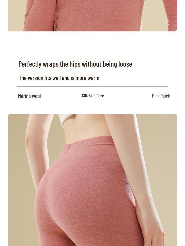 Men's and Women's Wool Silk Thermal Underwear Set with Mink Velvet Knee Pads - Warm Autumn Bottoming Shirt and Trousers