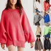 2024 New Autumn Women's Crewneck Batwing Long Sleeve Sweaters Pullover Fall Oversized Ribbed Knit Side Slit Pullover Tops Winter