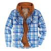 Men's Quilted Lined Button Down Plaid Shirt Add Velvet To Keep Warm Jacket With Hood