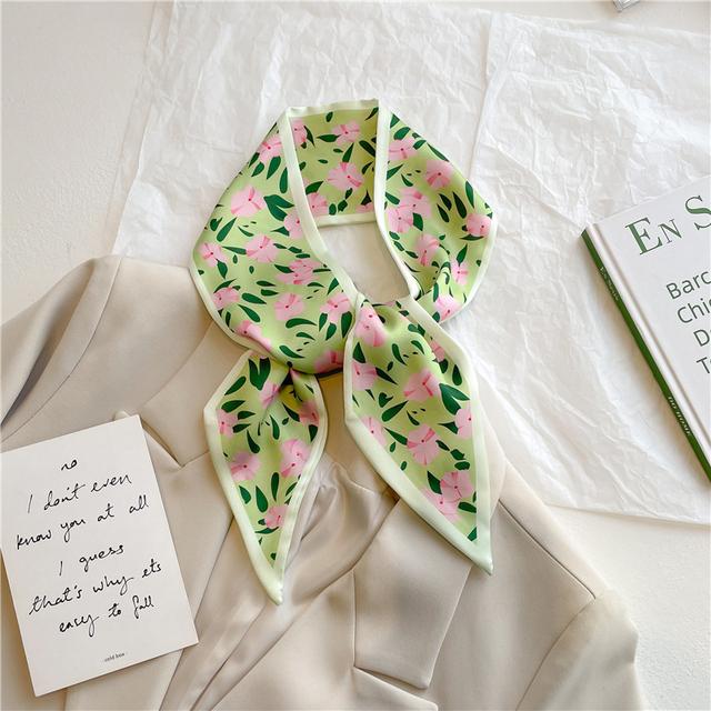 Long Hair Hand Wrist New Print Headband Scarf Women Summer Flower Silk Satin Ribbon Belt Foulard Scarves