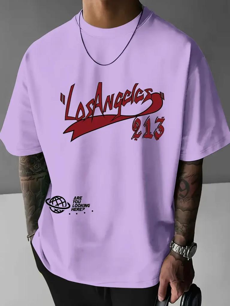 Los Angeles Print Casual T-Shirt Short Sleeve Sports Women's T-shirt Unisex Casual Daily Wear Summer Men's Racing T-shirt