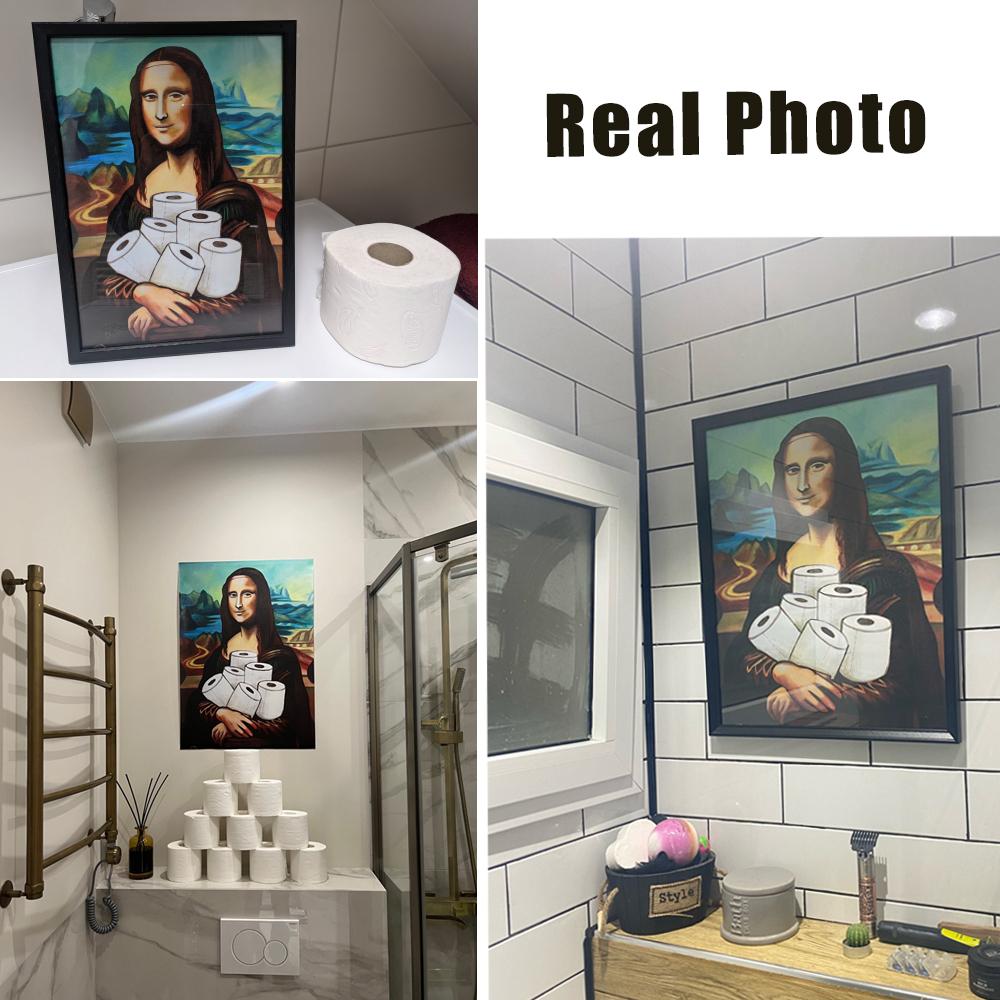 Забавная художественная картина на холсте Мона Лиза с принтом, настенная живопись для туалета, бумажный постер для ванной комнаты, украшение для дома, картина для гостиной, спальни
