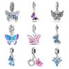 Blue Pink Symphony Luminous Butterfly Creative Charm Bead Copper Silver Plated