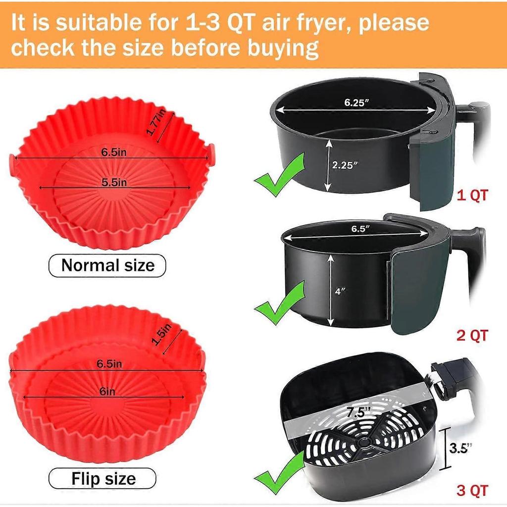 2 Pack Air Fryer Silicone Liners Basket Round, Apply to 1-3.5 QT Airfryer, Air