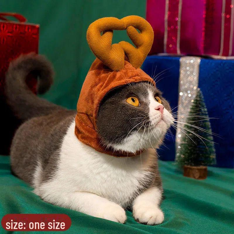 Рождественский комплект из накидки и шапки для питомца: Теплая праздничная одежда для кошек и маленьких собак