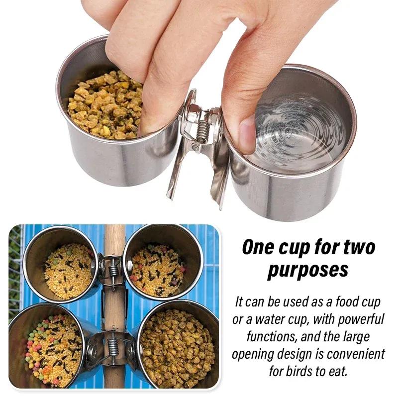 Bird Feeding Double Cups Stainless Steel Parrot Cage Stand Bird Feeder Box Parrot Cups Bowls Container For Food Water Feeding