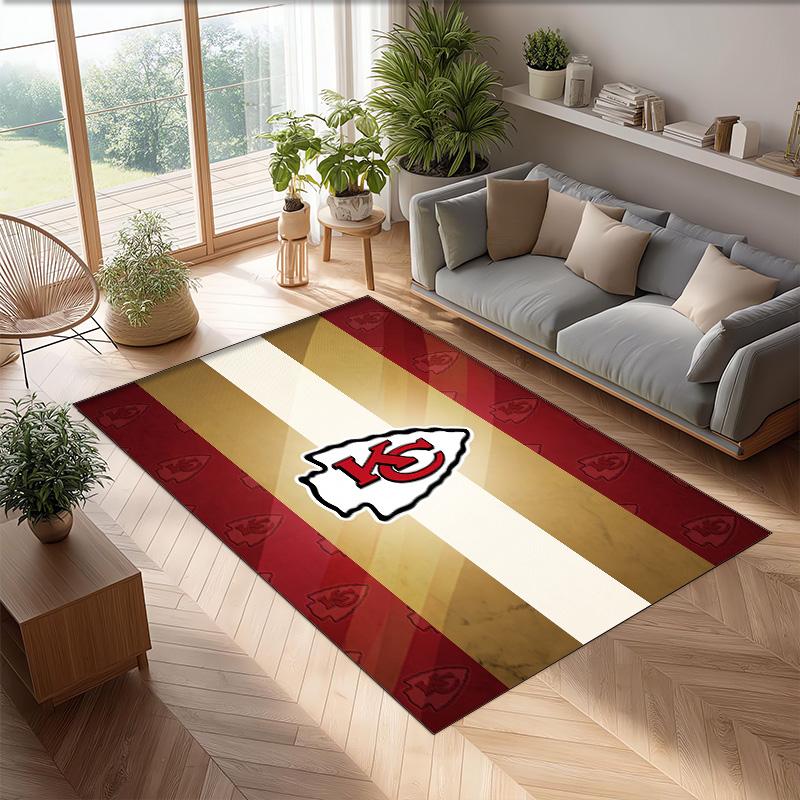 Kansas City Chiefs Crystal Velvet Carpet Soft Anti?Slip Floor Mat Comfortable Home Living Room Bedroom Decor Rug