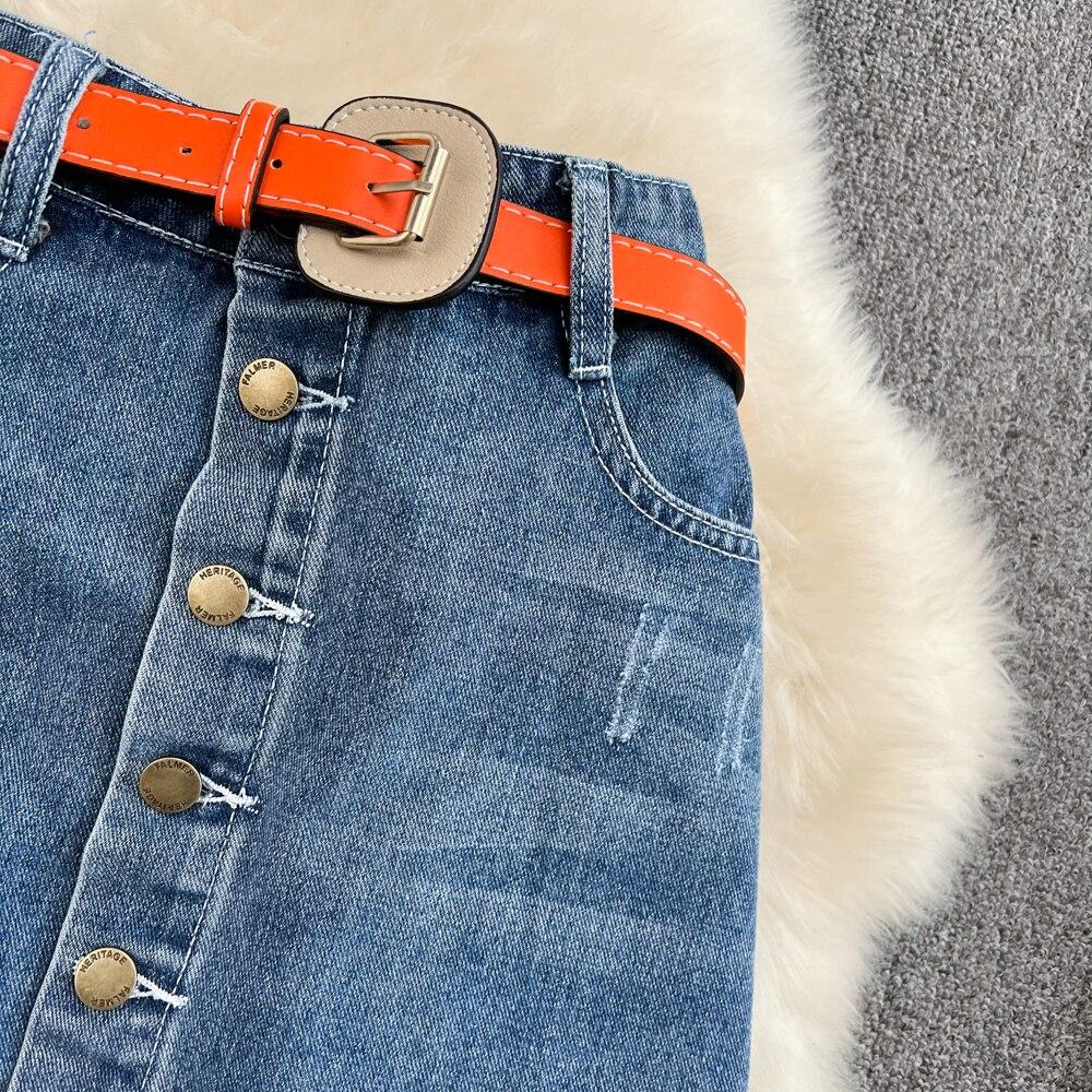 Design Sense Draped and Versatile Chiffon Pleated Stitched Denim Skirt In Spring, Thin and Irregular Medium Length A-line Skirt