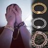 Mens Womens Gold Hand Chain Hip Hop Iced Out Curb Cuban Diamond Paved Clear Rhinestones Bracelet Men Fashion Jewelry