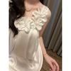 French Girl Three-dimensional Flower Nightdress with Chest Pad Women's Summer Loungewear with Chest Pad Suspender Long Dress Can Be Worn Outside