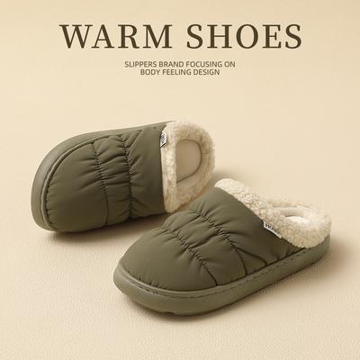 Водонепроницаемые хлопковые тапочки зимние непромокаемые тканевые с мешком на носке домашние комнатные парные с мягкой подошвой нескользящие хлопковые шлепанцы