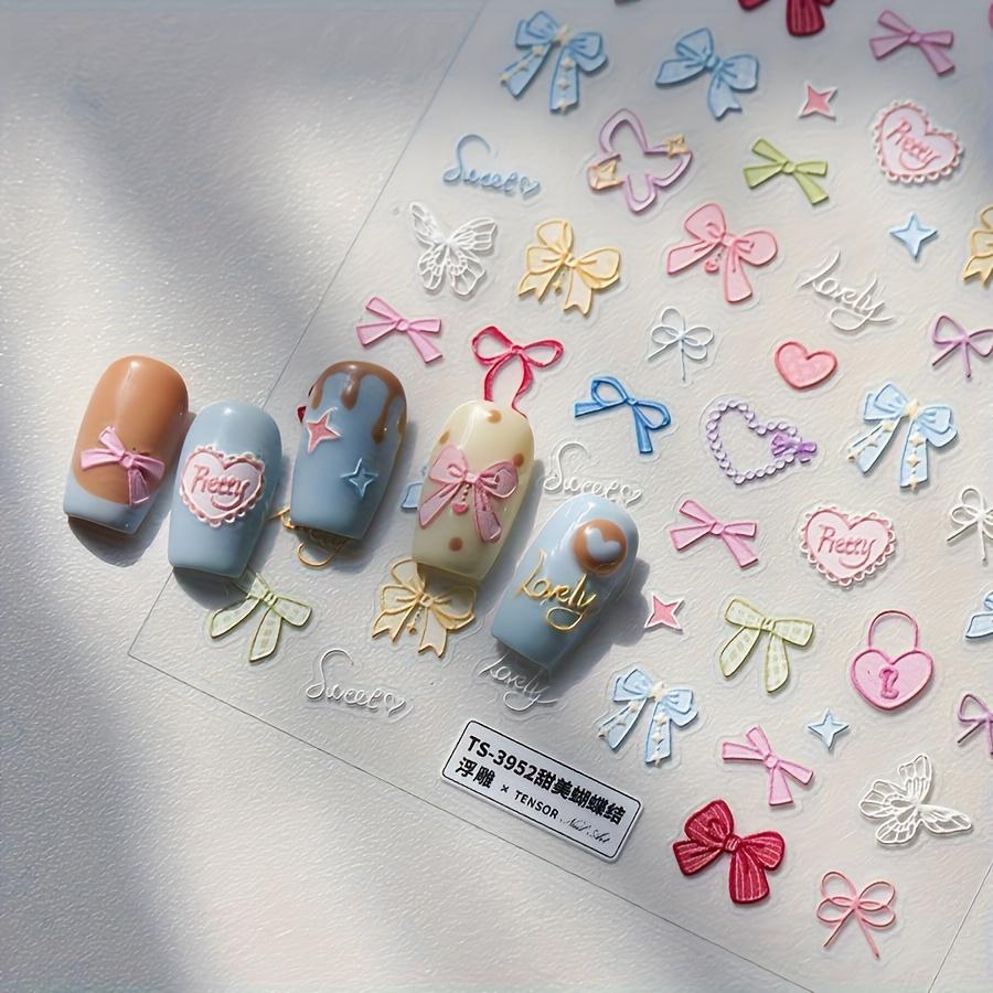 Милые наклейки для дизайна ногтей с тиснением в виде бантиков, Милые летние наклейки для ногтей, DIY наклейки, Наклейки для бумажных стаканчиков, Украшения для маникюра, Подходящие женские подарки