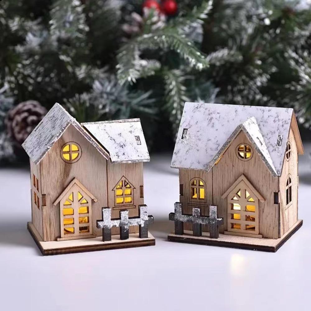 С Рождеством DIY Рождественский Деревянный Дом Светящийся Замок Мини Рождественский Светодиодный Свет Светящаяся Хижина Настольный Декор