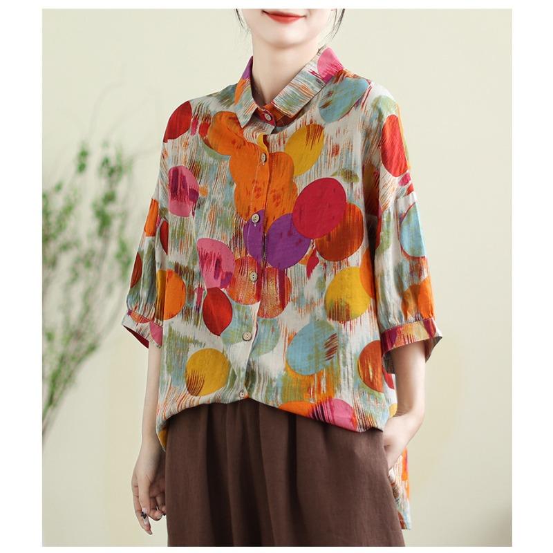 Летние блузки Literature Loose Polka Dot Printed Short Sleeves Shirt Women Shirt Top