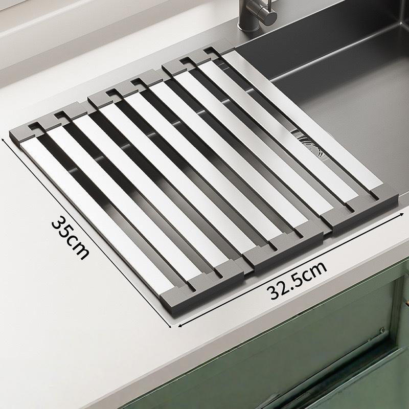 304 Stainless Steel Kitchen Sink Drain Rack Sink Dish Rack Dish Rack Foldable Telescopic Drain Basket Dish Organizer Dries Fast