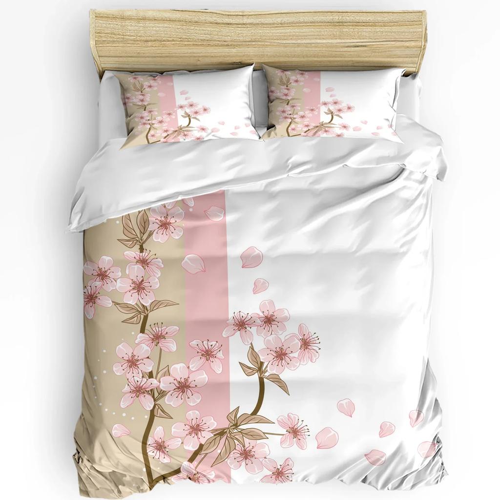 Peach Blossom Petals Leaves Flower Bedding Set 3pcs Duvet Cover Pillowcase Kids Adult Quilt Cover Double Bed Set Home Textile
