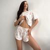 2025 Summer Thin Cotton Flower Print Pajamas Set for Women Homewear Sexy Loose Short Sleeve Crop Tops and Shorts 2 Pieces Short Pijamas Sleepwear