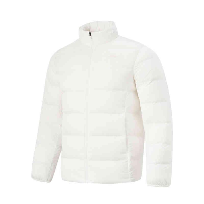 Li Ning Fitness Series Slim Fit Stand Collar Zipper Short Down Jacket Men Jackets Off-White AYMT101-2