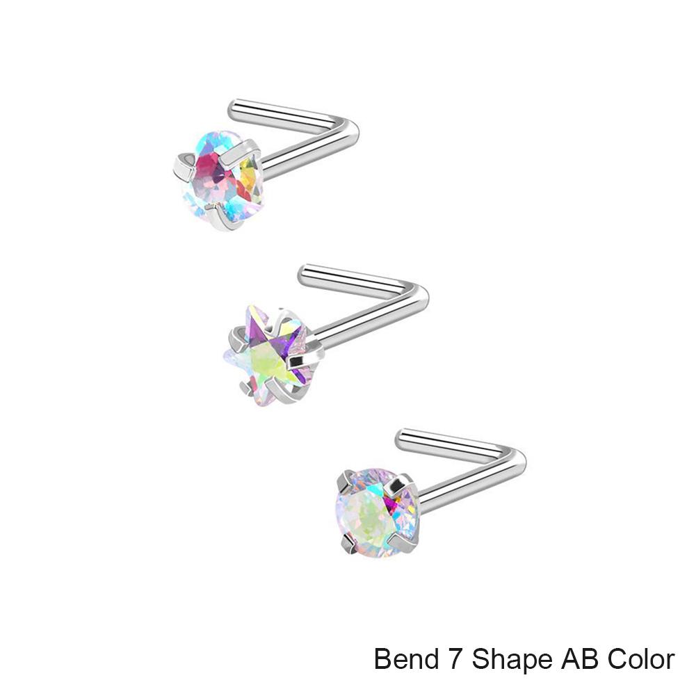 3 шт./компл., нержавеющая сталь, циркон, шпилька для носа, звезда, прямоугольный титановый стальной набор для носа, ювелирные изделия для пирсинга