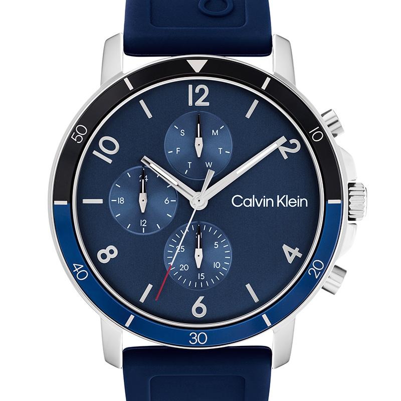 CALVIN KLEIN quartz movement men's watch Swiss watch 46mm*46mm*10.7mm blue dial stainless steel case silicone strap 25200071