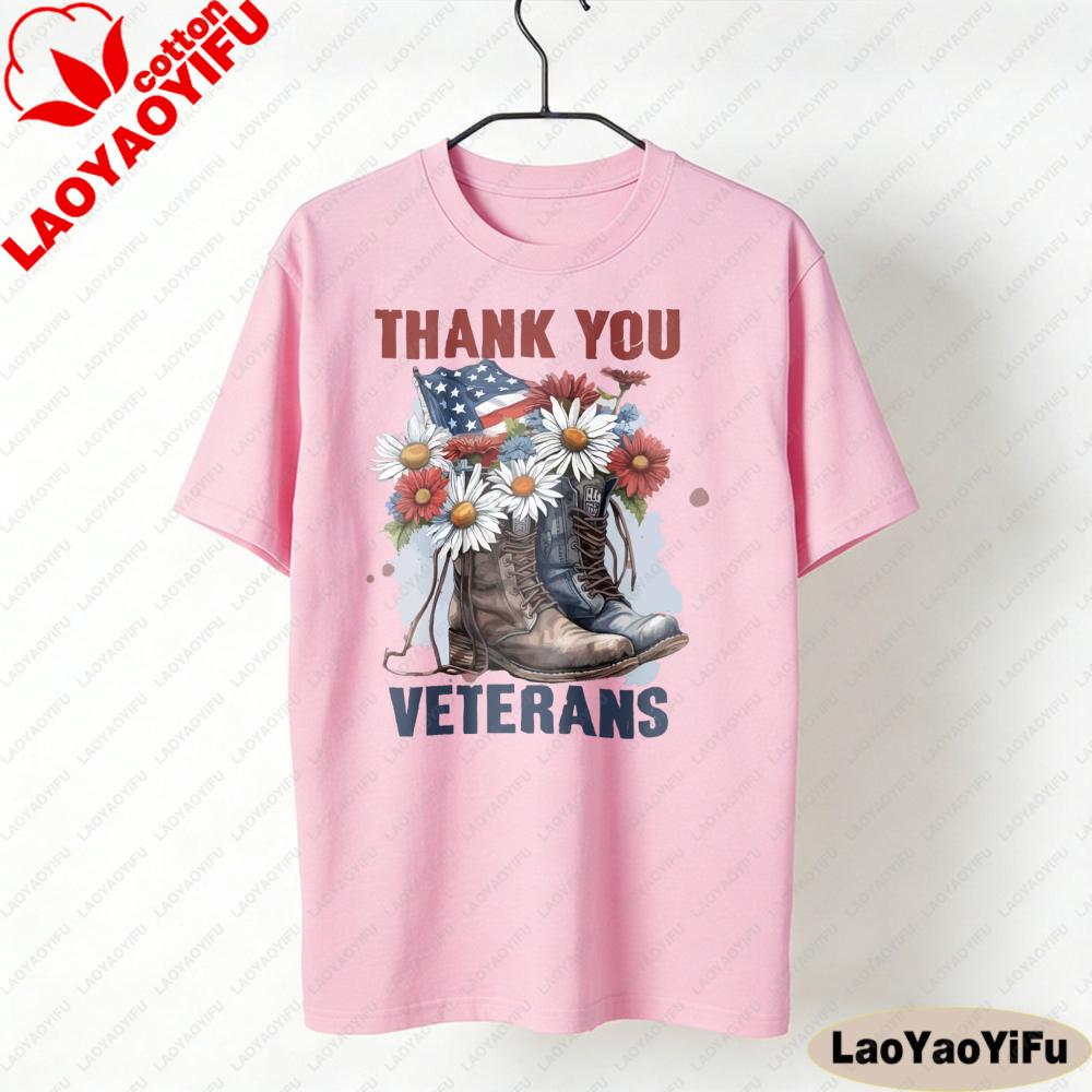 Thank You Veterans Shirt Women Patriotic Tshirt Gift for Military Wife Army Mom Clothes Oversized Oneck Pattern Tops