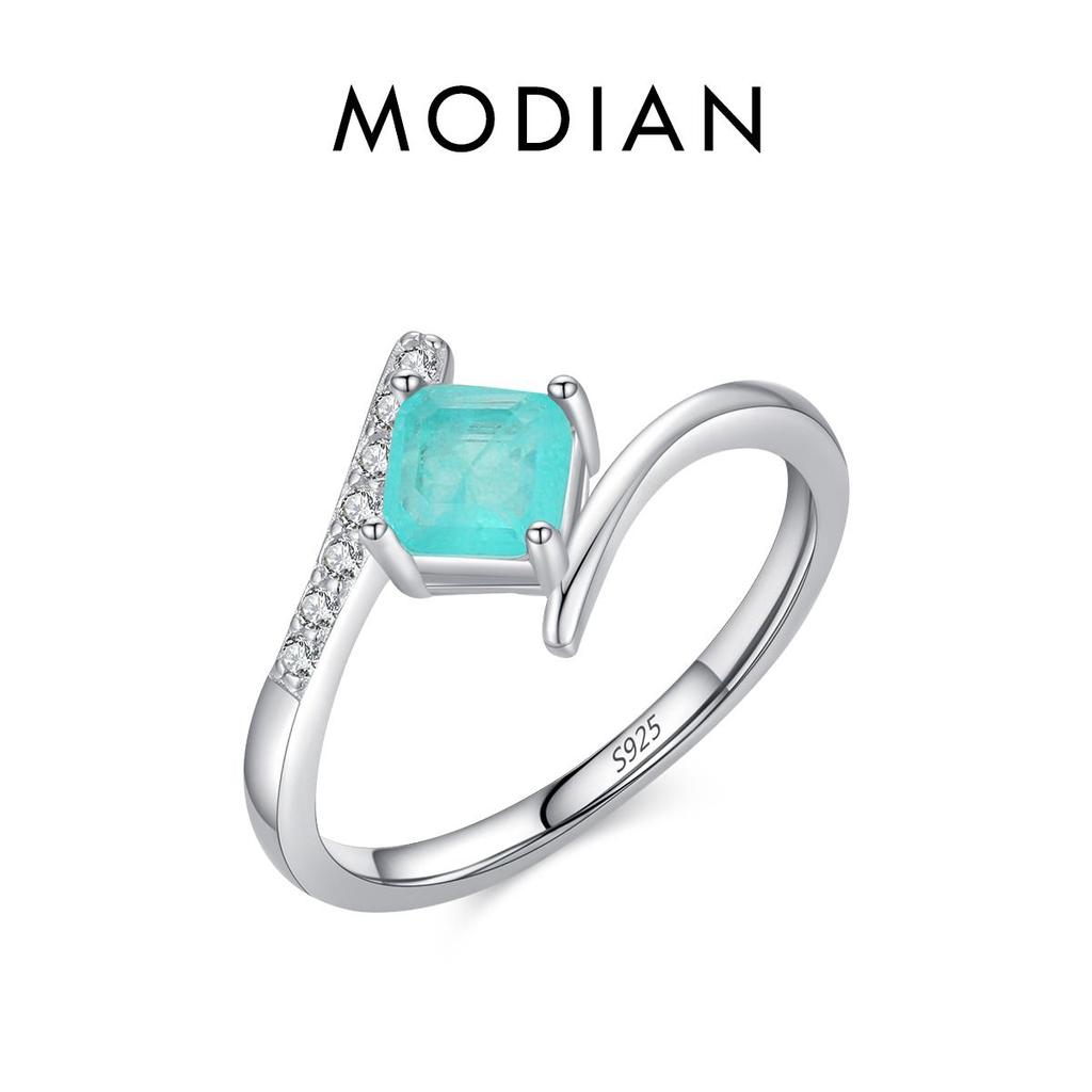 MODIAN Натуральное серебро 925 пробы, высококлассное кольцо с турмалином Параиба для женщин, обручальное кольцо Eternity, ювелирные изделия
