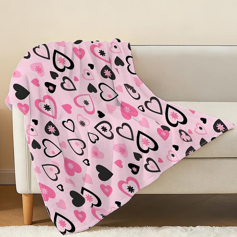 Heart Pattern Flannel Blanket Anti-Pilling Soft Warm Cozy Throw, Year-Round Use, Ideal for Postpartum Moms & Valentine's Home Gifts