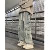 Autumn and Winter New Japanese Overalls Jeans Men and Women American Retro High Street Micro-la Washed Wide-leg Straight Pants